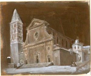 Duomo of Viterbo,painting by Justin Bradshaw 